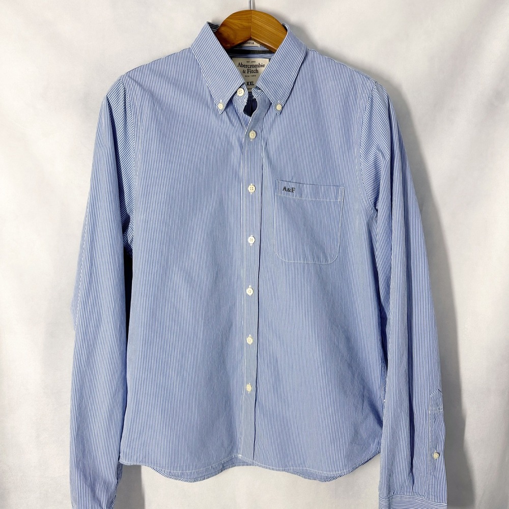 Abercrombie & Fitch Muscle Cotton Striped Blue Button Down Shirt Mens Size XXL